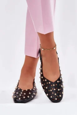 Best Boto Zdobione Baleriny Na Płaskim Obcasie Czarne Nilarisela