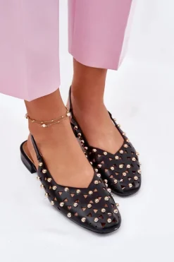 Best Boto Zdobione Baleriny Na Płaskim Obcasie Czarne Nilarisela