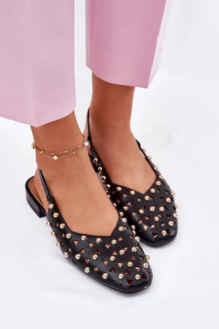 Best Boto Zdobione Baleriny Na Płaskim Obcasie Czarne Nilarisela