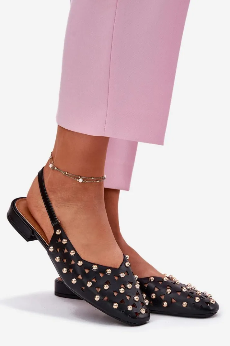 Best Boto Zdobione Baleriny Na Płaskim Obcasie Czarne Nilarisela