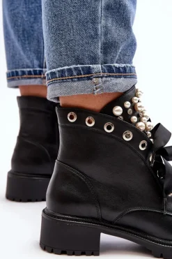Boto Botki Sznurowane|Botki Zimowe Damskie*Zdobione Botki Damskie Na Suwak Czarne Elonte
