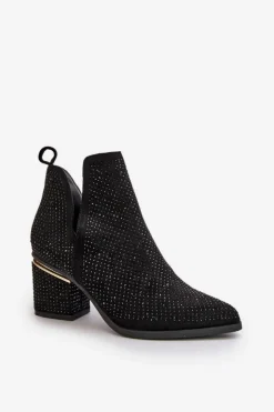 Boto Botki Na Obcasie|Botki Zamszowe*Zdobione Botki Damskie Na Obcasie Z Noskami W Szpic Czarne Fararia