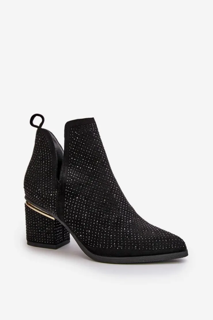 Boto Botki Na Obcasie|Botki Zamszowe*Zdobione Botki Damskie Na Obcasie Z Noskami W Szpic Czarne Fararia
