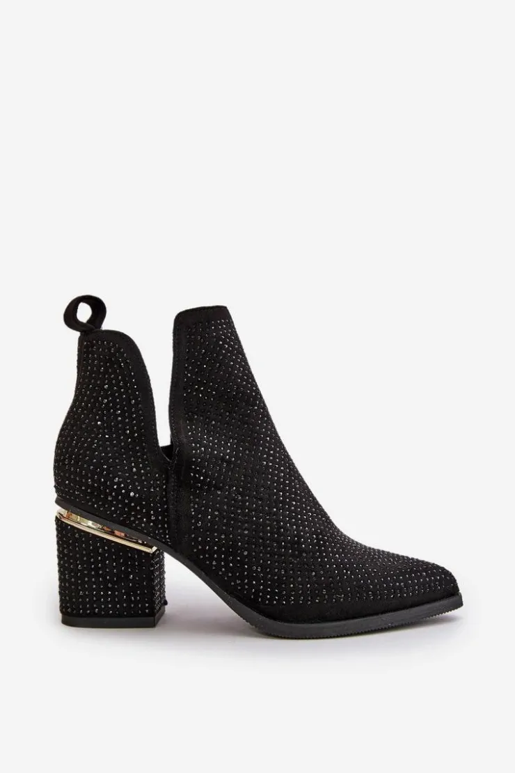 Boto Botki Na Obcasie|Botki Zamszowe*Zdobione Botki Damskie Na Obcasie Z Noskami W Szpic Czarne Fararia