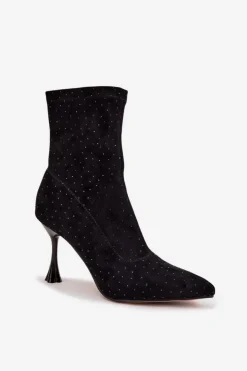 D&A Botki Na Obcasie|Botki Zamszowe*Zdobione Botki Damskie Na Szpilce JC52-882 Czarne