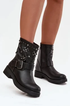 Boto Botki Ocieplane|Czarne Botki*Zdobione Botki Damskie Z Klamrą Czarne Mivana