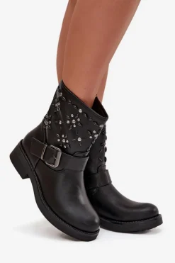 Boto Botki Ocieplane|Czarne Botki*Zdobione Botki Damskie Z Klamrą Czarne Mivana