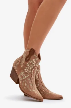 Hot Boto Zdobione Botki Kowbojki Na Obcasie Camel Kaivina