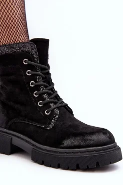 Damskie Boto Zdobione Botki Workery Damskie Na Suwak Czarne Santelia