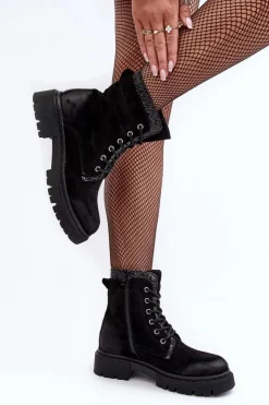 Damskie Boto Zdobione Botki Workery Damskie Na Suwak Czarne Santelia
