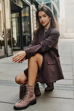 Damskie buty S.Barski Botki Ocieplane|Czarne Botki*Zdobione Botki Workery Damskie Ocieplane D&A MR880-017 Taupe Beżowy