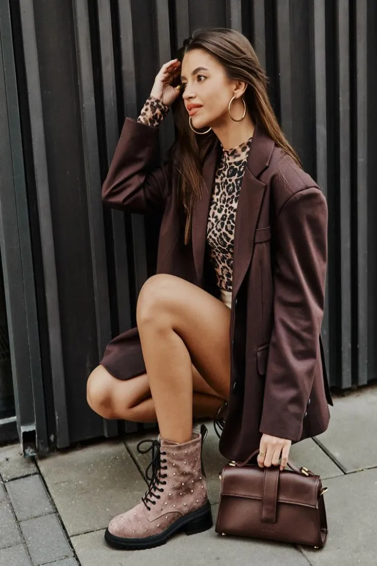 Damskie buty S.Barski Botki Ocieplane|Czarne Botki*Zdobione Botki Workery Damskie Ocieplane D&A MR880-017 Taupe Beżowy