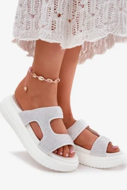 Damskie Boto Zdobione Klapki Damskie Na Platformie Białe Jestella