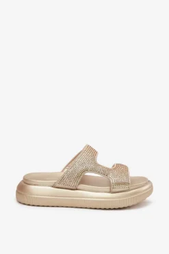 Boto Klapki Damskie Klasyczne*Zdobione Klapki Damskie Na Platformie Złote Jestella Złoty