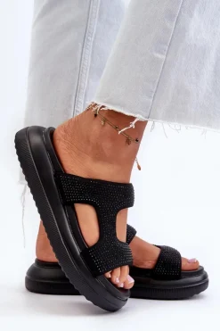 Boto Klapki Damskie Klasyczne*Zdobione Klapki Damskie Na Platformie Czarne Jestella Czarny