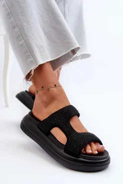 Boto Klapki Damskie Klasyczne*Zdobione Klapki Damskie Na Platformie Czarne Jestella Czarny