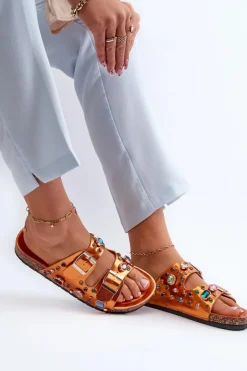 Damskie buty S.Barski Klapki Korkowe|Klapki Na Platformie*Zdobione Klapki Damskie Z Klamrami S.Barski MY121 Pomarańczowe Pomarańczowy