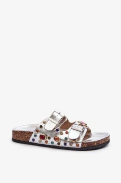 Sale Damskie buty S.Barski Zdobione Klapki Damskie Z Klamrami S.Barski MY121 Srebrne Srebrny