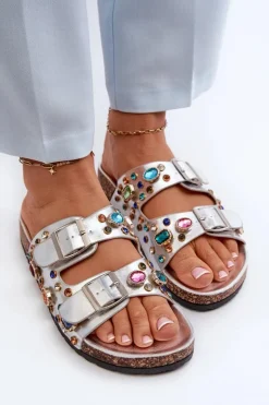 Sale Damskie buty S.Barski Zdobione Klapki Damskie Z Klamrami S.Barski MY121 Srebrne Srebrny