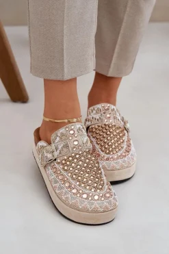 Damskie Boto Zdobione Klapki Na Platformie Beżowe Terfitra