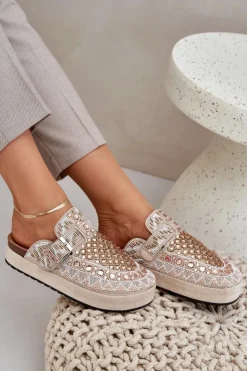 Damskie Boto Zdobione Klapki Na Platformie Beżowe Terfitra