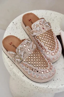 Damskie Boto Zdobione Klapki Na Platformie Beżowe Terfitra