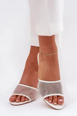 Damskie Boto Zdobione Klapki Na Szpilce Białe Ennoriel