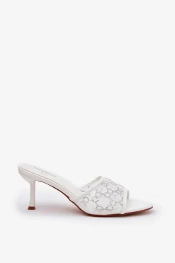 Damskie Boto Zdobione Klapki Na Szpilce Białe Ennoriel
