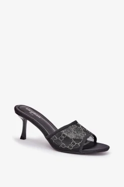 Damskie Boto Zdobione Klapki Na Szpilce Czarne Ennoriel