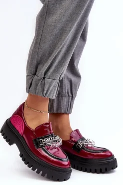 Maciejka Półbuty Skórzane|Mokasyny Damskie Skórzane*Zdobione Masywne Skórzane Półbuty Damskie 06294-15 Fuksja