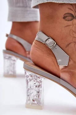Discount Damskie buty S.Barski Zdobione Modne Sandały Na Słupku Szare S.Barski MR1037-23