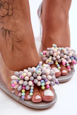 Discount Damskie buty S.Barski Zdobione Modne Sandały Na Słupku Szare S.Barski MR1037-23