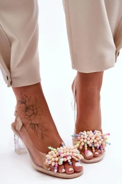 Best Damskie buty S.Barski Zdobione Modne Sandały Na Słupku Beżowe S.Barski MR1037-23