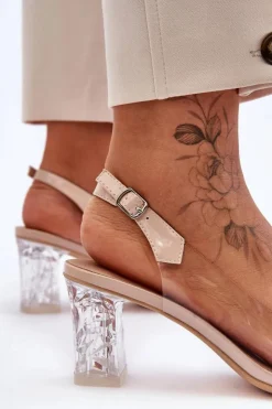 Best Damskie buty S.Barski Zdobione Modne Sandały Na Słupku Beżowe S.Barski MR1037-23