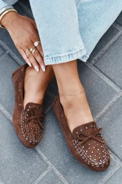 Online Boto Zdobione Mokasyny Damskie Z Eko Zamszu Brązowe Prissine