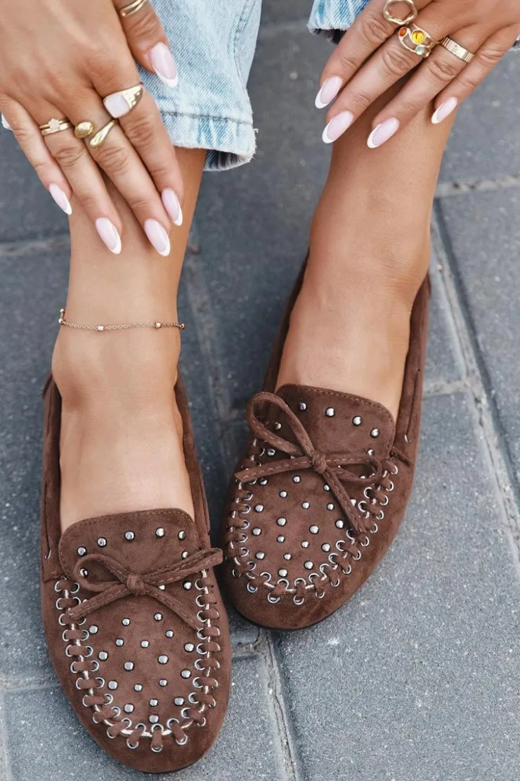 Online Boto Zdobione Mokasyny Damskie Z Eko Zamszu Brązowe Prissine