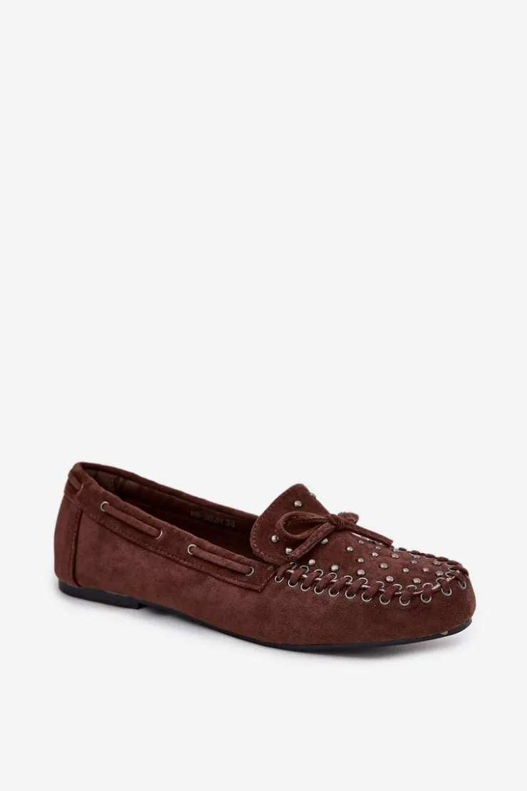 Online Boto Zdobione Mokasyny Damskie Z Eko Zamszu Brązowe Prissine