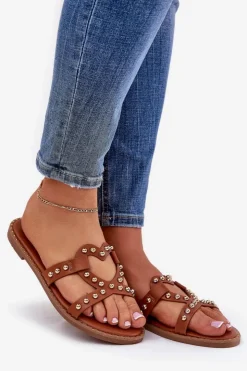 Damskie Boto Zdobione Płaskie Klapki Damskie Camel Adivrae