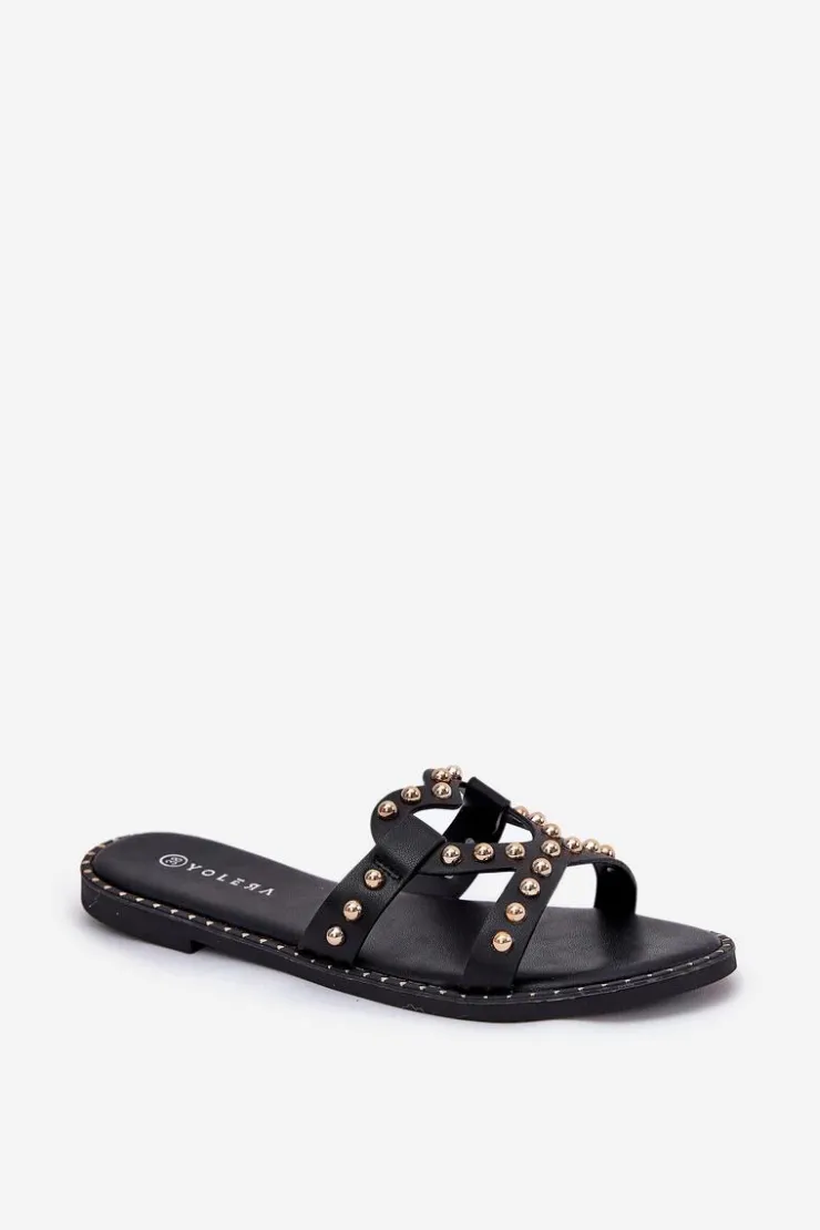 Best Boto Zdobione Płaskie Klapki Damskie Czarne Adivrae Czarny