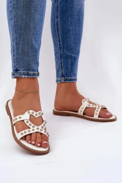 Boto Klapki Damskie Klasyczne*Zdobione Płaskie Klapki Damskie Białe Adivrae Biały