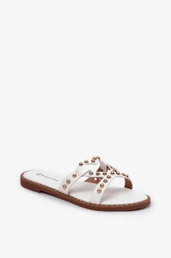 Boto Klapki Damskie Klasyczne*Zdobione Płaskie Klapki Damskie Białe Adivrae Biały