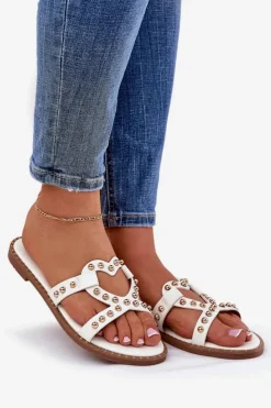 Boto Klapki Damskie Klasyczne*Zdobione Płaskie Klapki Damskie Białe Adivrae Biały