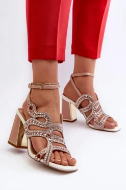 Damskie Damskie buty S.Barski Zdobione Sandały Damskie Na Słupku D&A CR952 Różowe