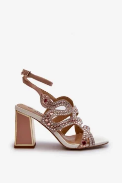 Damskie Damskie buty S.Barski Zdobione Sandały Damskie Na Słupku D&A CR952 Różowe