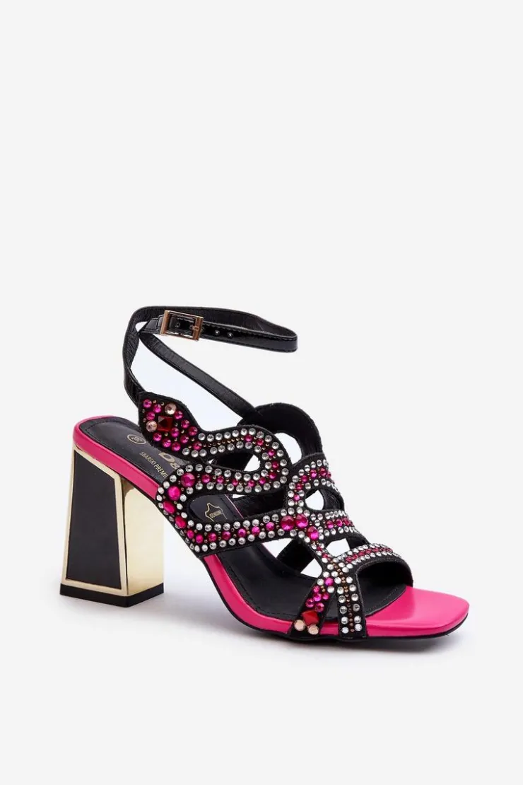 Damskie buty S.Barski Zdobione Sandały Damskie Na Słupku D&A CR952 Czarne Czarny