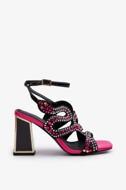 Damskie buty S.Barski Zdobione Sandały Damskie Na Słupku D&A CR952 Czarne Czarny