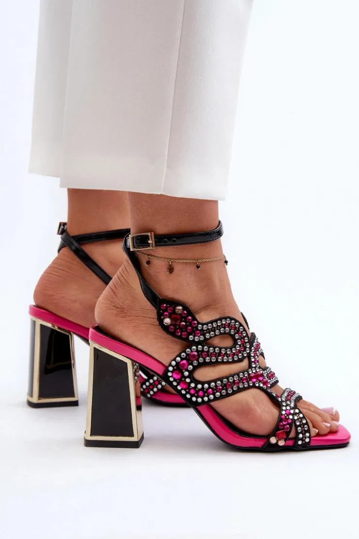 Damskie buty S.Barski Zdobione Sandały Damskie Na Słupku D&A CR952 Czarne Czarny