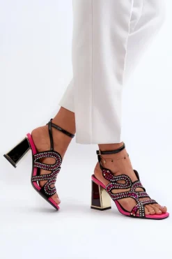 Damskie buty S.Barski Zdobione Sandały Damskie Na Słupku D&A CR952 Czarne Czarny