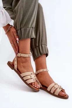 Boto Sandały Płaskie*Zdobione Sandały Damskie Na Płaskim Obcasie Beżowe Ianaera