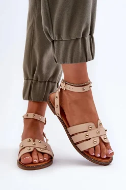 Boto Sandały Płaskie*Zdobione Sandały Damskie Na Płaskim Obcasie Beżowe Ianaera